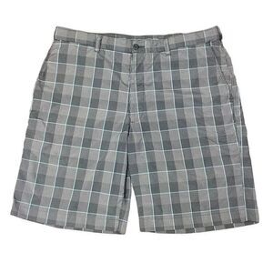 Men’s PGA Tour Blue Grey Plaid Golf Shorts Flat Front Golfing Outdoor Size 36